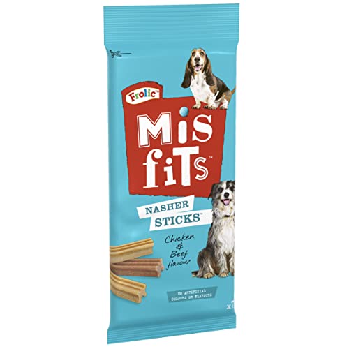 Frolic Misfits Nasher Sticks - Dog Treats for Medium Dogs - with Chicken and Beef - 10 x 175 g