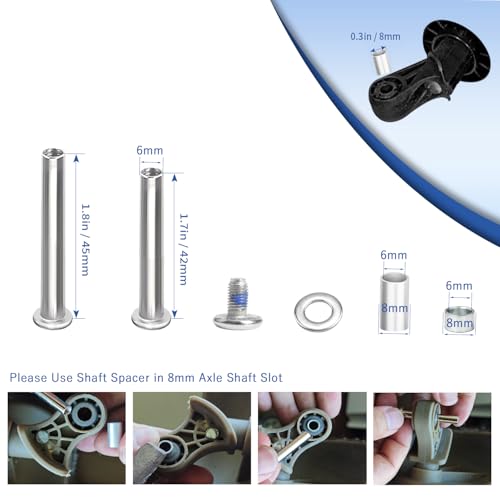 Luggage Wheels Replacement Set 8PCS TPU Rubber Wheel 60mm Suitcase Spinner Fit 6mm&8mm Shaft Slots Full Set Repair Tool for Trolley Bag Drawbar Travel Box4