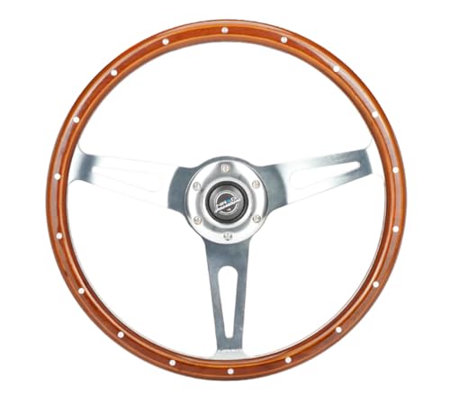 NRG Innovations NRG-RST-363SL Reinforced Classic Dark Wood Grain Steering Wheel, 360mm, 3 Spoke Center in Chrome
