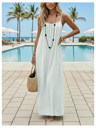 Image of SHENHE Women's Open Back Spaghetti Strap Beach Maxi Dress Loose Flowy Vacation Sundress