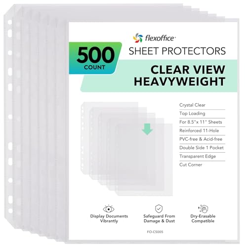 FLEXOFFICE 500 Pack, Extra Heavy Duty Sheet Protectors...