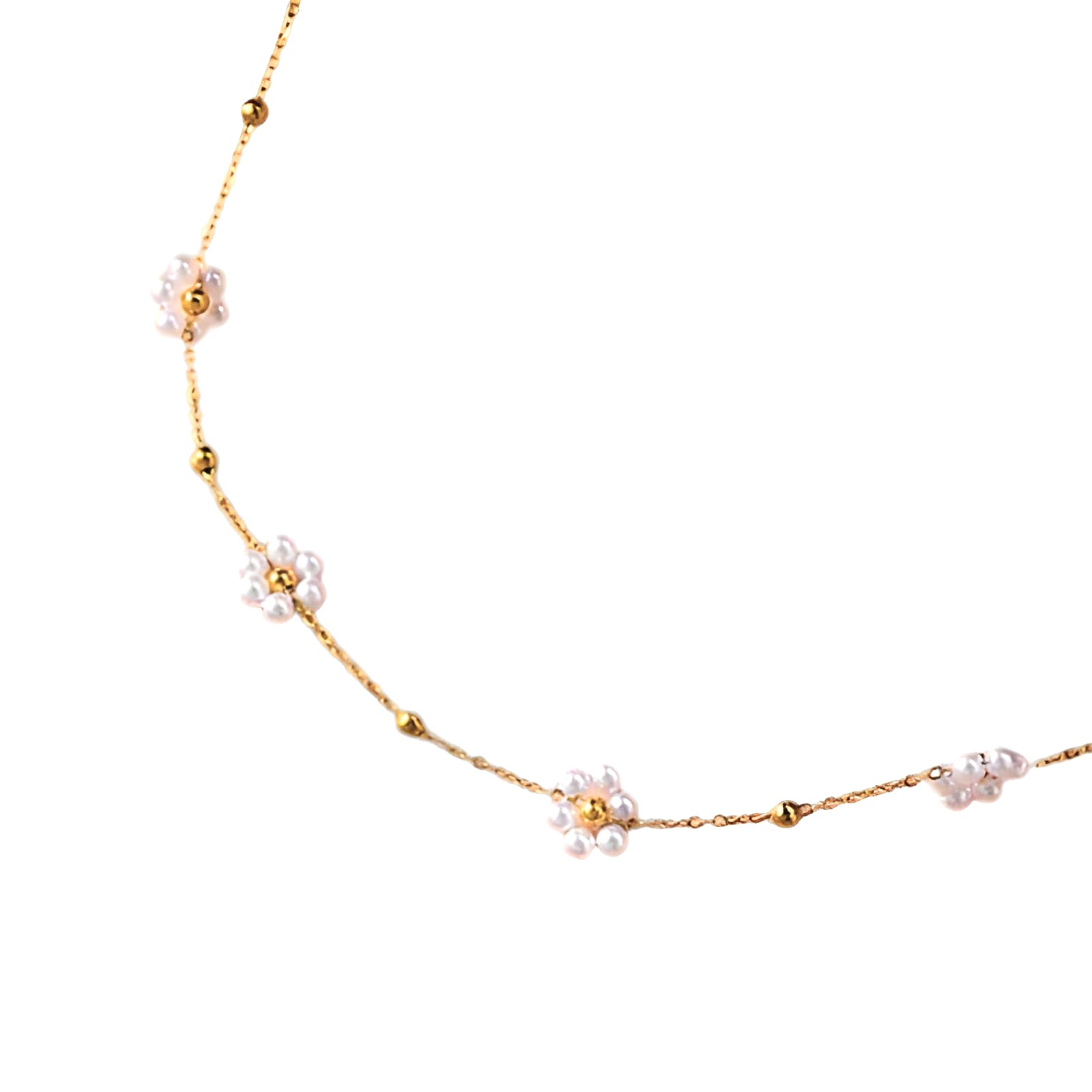 XHYRHTS Accesorios para Niñas Collar de Flores de Perlas de Imitación de Varios Niveles para Mujer, Conjuntos de Pulsera de Collar de Perlas de Flores con de Plata de Ley 925 - Gargantilla de Perlas