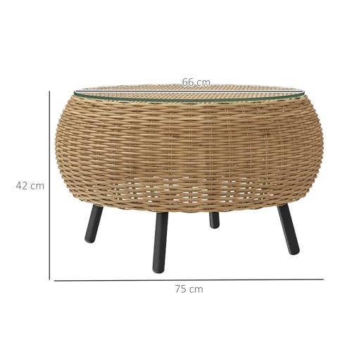 Table d’appoint ronde rotin PE Ø75 verre trempé - MH Handel GmbH