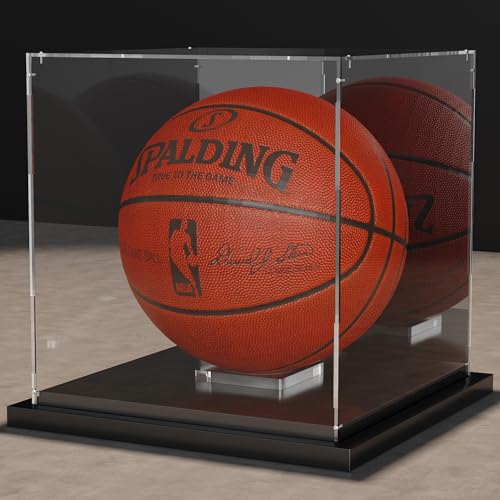 Putros Basketball Display Case with Mirror and Black Metal Stackable Base Acrylic Basketball Case with Transparent Removable Built-in Basketball Display Stand for Autographed Basketball