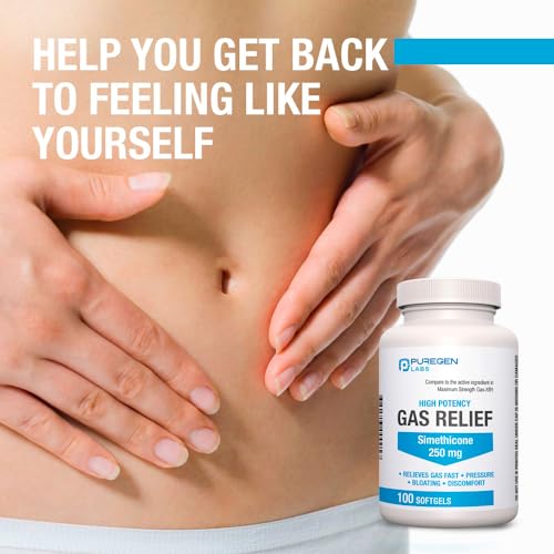 Maximum Strength Gas Relief Softgels with Simethicone 250 mg Relieve Pressure, Bloating and Painful Discomfort Compare to Gas-X and Phazyme -100 Count