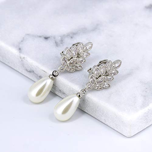 YOQUCOL Leaf-shape Dangle Drop Earring Simulated Pearl Cubic Zirconia Crystal Earring For Women2