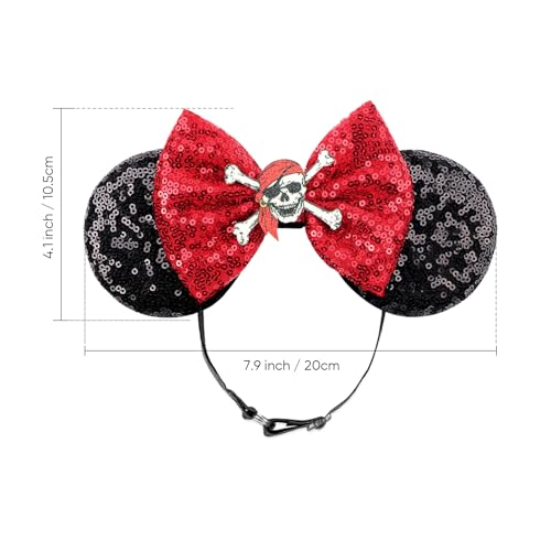 Image of DRESHOW Pirate Themed Mouse Ears Headband with Sequin Bow Headbands Elastic Adjustable Headband Glitter Party Decoration Halloween Cosplay Costume for Women