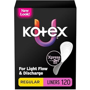 Kotex Absorbent Flat Liners, Light Absorbency, Regular Length 120 Count (Packaging May Vary)