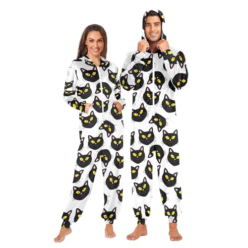 Burbuja Big Black Cat Faces Adult Onesie Pajamas Fleece Onesie Sleepwear Homewear for Women Men3