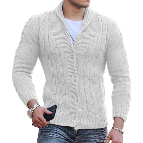 Men's Shawl Collar Slim Fit Button Down Sweater Shawl Long Sleeve Knitted Cardigans Sweaters Cardigan Sweaters for Men