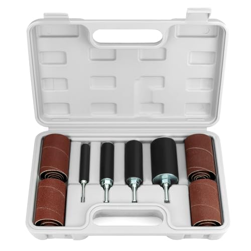 QWORK® 20 Stück Schleifwalzen Schleifhülsen Set, 4 Größen Gummitrommeln, 16 Schleifärmel, mit Koffer