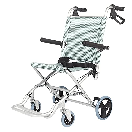 車椅子 ハンドブレーキ&フットレストのアルミ合金の車椅子の超軽い折りたたみ輸送車椅子小さな高齢者の身体障害者車椅子のトロリー、18席の幅 車椅子の携帯用折りたたみ軽量車椅子