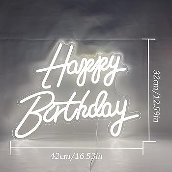Enseigne Néon Happy Birthday LED - Blanc Chaud - 42x28cm - Alimentation USB - Décoration Murale Fête Anniversaire