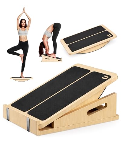 unycos - Balance Board + Verstellbares Schrägbrett Professionell【2-in-1】zum Dehnen von Waden, Fersen, Knöcheln und Beinen, Rutschfestes Balancebrett aus Holz, Belastbar bis 90 kg