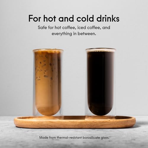 FLUR Iced Coffee Glasses (Set of 2) Perfect for Iced Coffee, Cold Brew & Lattes – Double-Walled Borosilicate Glass – For Hot & Cold Drinks – Lightweight & Easy to Clean – 15.5oz (Clear)