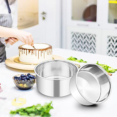 Image of TeamFar 6 Inch Cake Pan, 6 inch x 3 inch Deep Round Cake Pan Tier Baking Pans Set Stainless Steel, For Baking Steaming Serving, Healthy & Toxic Free, Deep & Straight Size, Oven & Dishwasher Safe - Set of 4