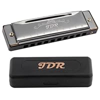 JDR Mundharmonika, 10 Löcher, 20 Töne, mit 1 mm Plattenstruktur, für Anfänger, Kinder, Musiker geeignet für jeden Anlass, wie Blues, Folk, Jazz und Pop (silber)