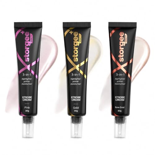 Image of 3-in-1 Strobees Cream, Highlighter Primer Moisturiser, Pink, Rose Gold, Golden, 15g Each, Combo Pack of 3