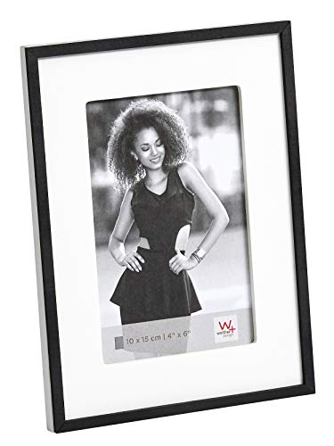 Walther Design Picture Frame White 10 x 15 cm Wooden Frame with Black Outer Frame, Friends Portrait Frame RQ015W