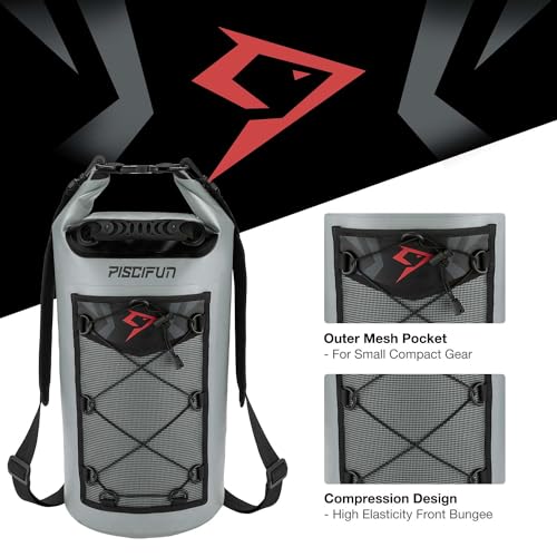 Image of Piscifun Dry Bag, Waterproof Floating Backpack 10L with Waterproof Phone Case for Boating, Kayaking, Fishing, Grey 10L