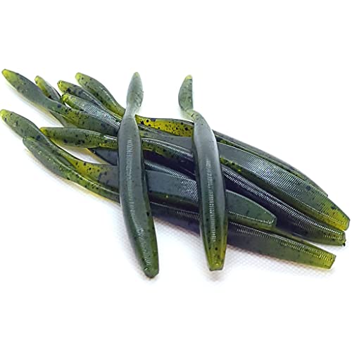 5.25' Floating Finesse Worm - Qty 10/Pack (Green Pumpkin with Black Flake)