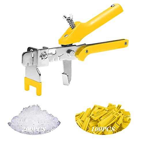 Aribicora Tile Leveling System With A Push Plier - Tile leveling Kit Includes 200 PCS 1/32" Tile Spacers Clips and 100 PCS Yellow Reusable Wedges For Floor&Wall Leveling