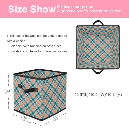 Boîte de rangement cube pliable en tissu écossais multicolore pour placard