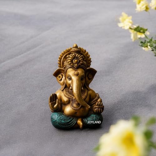 Image of JOY LAND Lord Ganesha Car Dashboard Idol | White & Gold Ganesh Murti for Car Dashboard, Home & Office Decor (Gold)