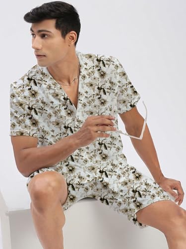 Image of Amazon Brand - Anarva Mens Camouflage Printed Co-ord Set | Half Sleeve Shirt and Shorts Set | Casual Summer Outfit for Beach, Travel, Vacation -