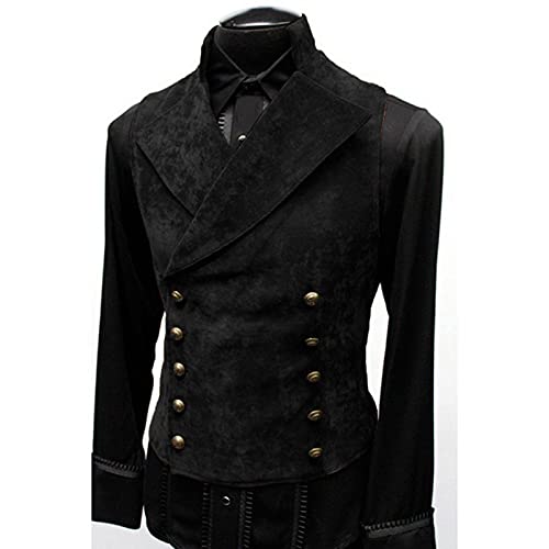 Men's Faux Suede Vest Double Breasted Slim Fit Gothic Steampunk Waistcoat Plus Size Vintage Casual V Neck Party Suit Vest3