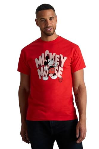 Image of Disney Men's Mickey Mouse Red T-Shirt – Classic Mickey Design Sizes S-XL (UK, Alpha, M, Regular, Regular, Standard, Red)