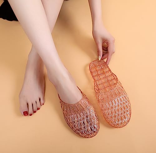 Image of Womens Jelly Shoes, White Jellies Sandals Glitter Clear Flats Slip On Summer Beach Slippers Transparent Closed Toe Soft Slide