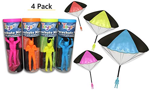 Toys+ 4 Pack Tangle Free Throwing Parachute Man with Large 20" Parachutes! Blue