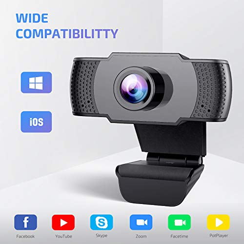 Webcam with Microphone, Anbes 1080P USB 2.0 Laptop Desktop Web Camera for Video Streaming Conference Gaming Online Classes with Auto Light Correction, for Windows Mac OS, Plug and Play
