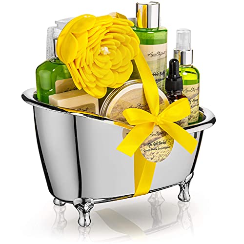 Spa Gift Baskets For Women - Luxury Bath Set With Green Tea & Lemongrass - Spa Kit Includes Body Wash, Bubble Bath, Lotion, Body Butter, Soap, Body Spray, Shower Puff, And Towel #TOP7