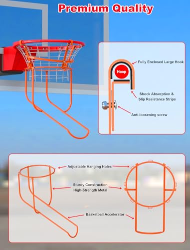 XXSJ Rotatable Basketball Return Attachment: Heavy Duty Basketball Rebounder with Stable Large Hooks Set for 14\"-18\" Rim Baskets - Training Accessories for Shooting Practice Outdoor & Indoor