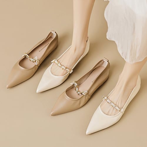 Women's Leather Mary Jane Flats Shoes with Pearl Strap Fashion Closed Pointed Toe Shallow Mouth Slip On Soft Sole Bridal Shoes Luxury Business Wedding Dress Shoes3