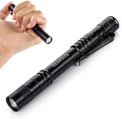 Bluefox LED El Feneri, Dayanıklı Alüminyum Gövde, 220 Lümen, Klipsli, Su Geçirmez, Araç, Kamp, Balıkçılık Yürüyüş Acil Durum için Taşınabilir, Kalem Fener - Görsel 1