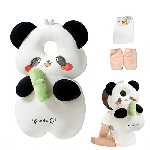 Image of Baby Head Protector Backpack, Toddler Baby Head Protection Backpack with Baby Knee Pads Alarm Function for Walking & Crawling, Soft, Breathable and Wearing Safety Baby Head Protector (White Bear)