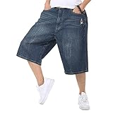 Lässige Lockere Denim Shorts für Herren Klassisch Geschnittene Distressed Summer Short Jeans Hip Hop Comfort Kurz Geschnittene Biker Jeanshose (Blau,40)