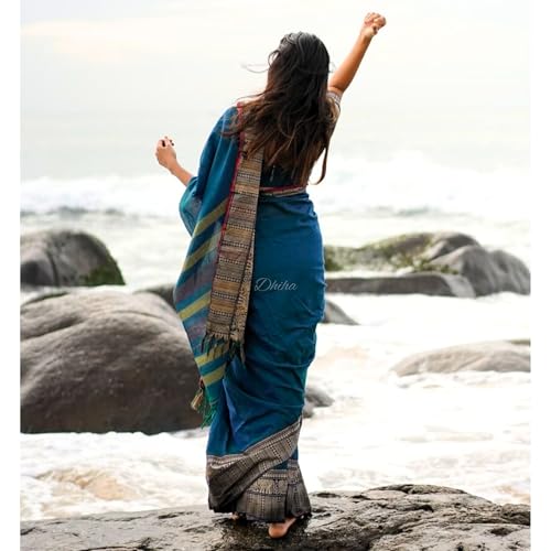Image of Narayanpet Pure Cotton Avani Border Saree for Women with Running Blouse | Tassels | Traditional Woven Solid Design | Handloom Weave