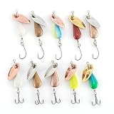 Dr.Fish 10 Stück Angelköder Forellenspinner Einzelhaken Inline Spinnerbait Köder Teardrop Weight Kits Spinner Blades Drillingshaken Crappie Bass Spinner Panfish Köder für Süßwasserangeln