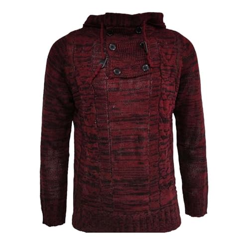 Men’s Knitted Pullover Drawstring Texture Long Sleeve Hipster Casual Hooded Slim Fit Basic Winter Sweater with Button