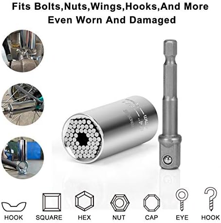 COMOWARE Universal Socket Wrench Set 7mm-19mm Father's Day Gifts from Son- Multifunctional Hand Tools Cordless Ratchet Adapter, 105°Right Angle Extension Drill, Dad Gadgets, Tools for Men