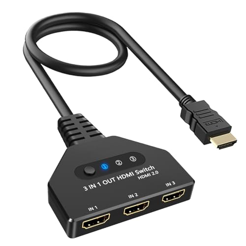 HDMI Switch 3 in 1 Out-HDCP 2.2 4K@60hz 3 Way hdmi Splitter Supports Full 1080P 3D Compatible with Roku Fire TV Stick HDTV PS4/PS5 Xbox One Chromecast Compatible with Mac/Win/Linux
