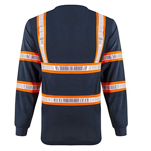 Smasys Reflective Safety Work Shirts - High Visibility Long Sleeve T Shirts Ansi With Pockets And Pvc Reflective Tape For Men,Women (Navy-Orange,Xl) #TOP2