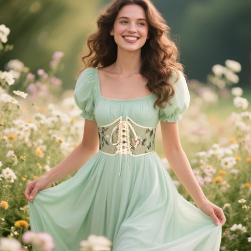 Renaissance Corset Belt for Women Wide Waist Belt Lace-up Floral Corset Underbust Corset4