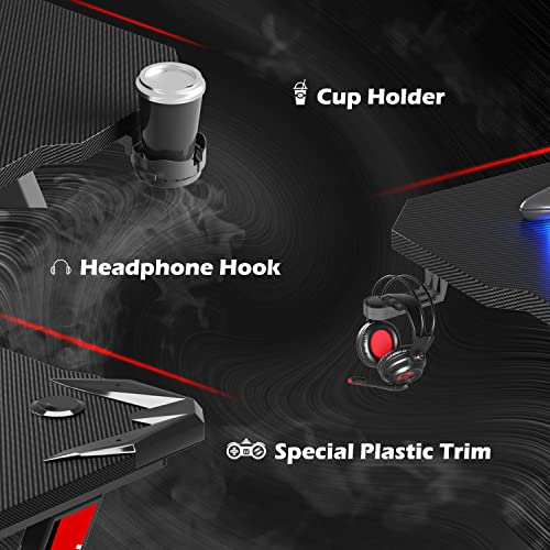Shahoo Pc Gaming Desk 44 Inch Z Shaped Carbon Fiber Surface Desktop Computer Table With Cup Holder & Headphone Hook, 44 In, Black #TOP5