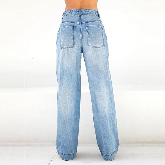Akoilo Sweatpant Jeans for Women, Women's High Waisted Full-Length Wide Leg Baggy Comfort Jeans3