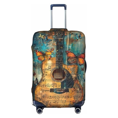 Retro guitar and sheet music Elastic Travel Luggage Cover Travel Suitcase Protective Cover